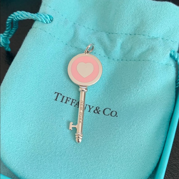 Silver Pink Enamel Heart Key Pendant 